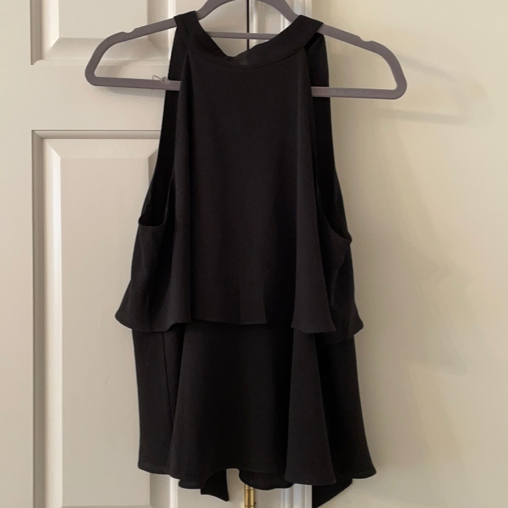 She + Sky Black tie high neck blouse
